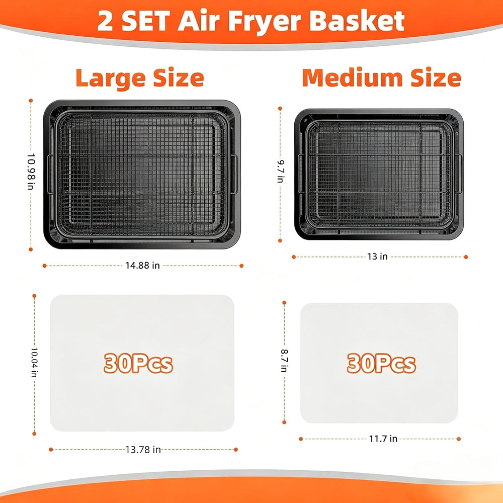 Air Fryer Basket, DEGOVIN 2 Set Large&Medium Oven Air Fryer Basket and Tray