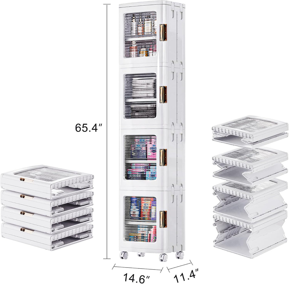 VECELO 4-Tier Narrow Storage Cabinet with Wheels, White