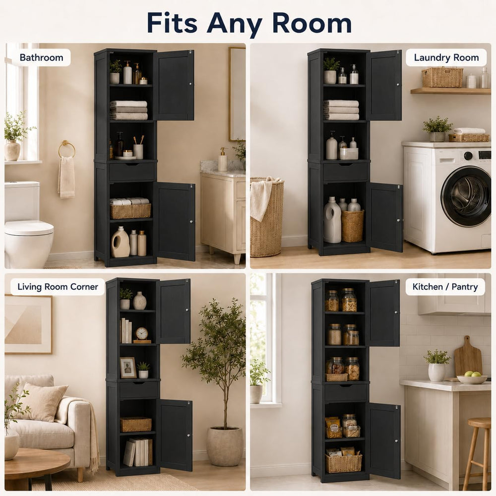 Walsunny Tall Bathroom Storage Cabinet with 6 Adjustable Shelves, Black