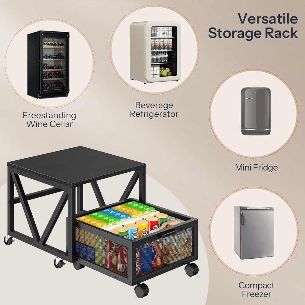 HOOBRO Mini Fridge Stand with Movable Storage Basket, Mini Fridge Cabinet wit...