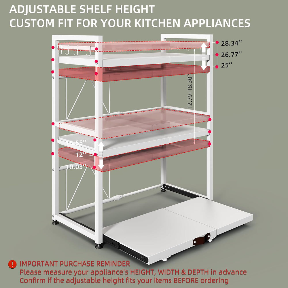 Expandable Microwave Stand,3 Tier Metal Kitchen Countertop Organizer Shelves ...