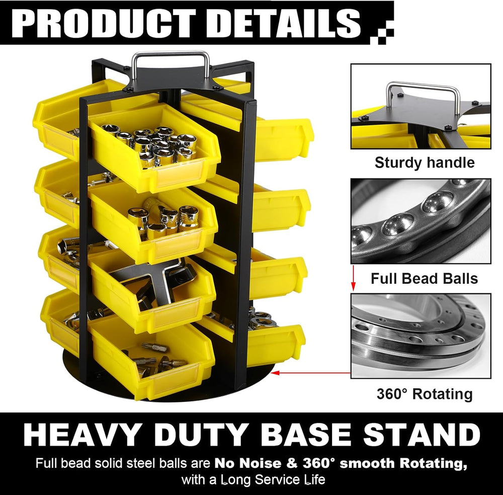 Lounsweer Rotating Storage Bins 4 Tiers 16 Bins Tool Organizer, Yellow