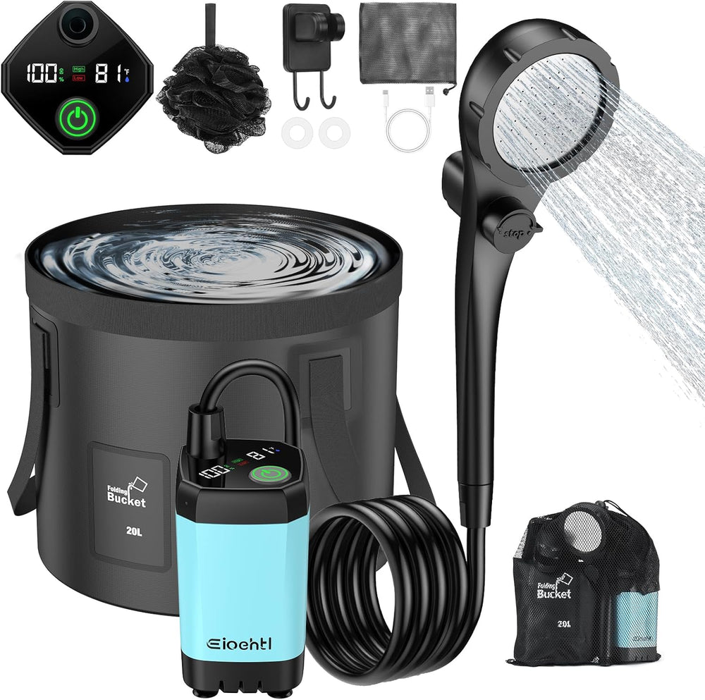 Portable Camping Shower, 6000mAh with LED Display, Camp Shower with 5 Gallons...