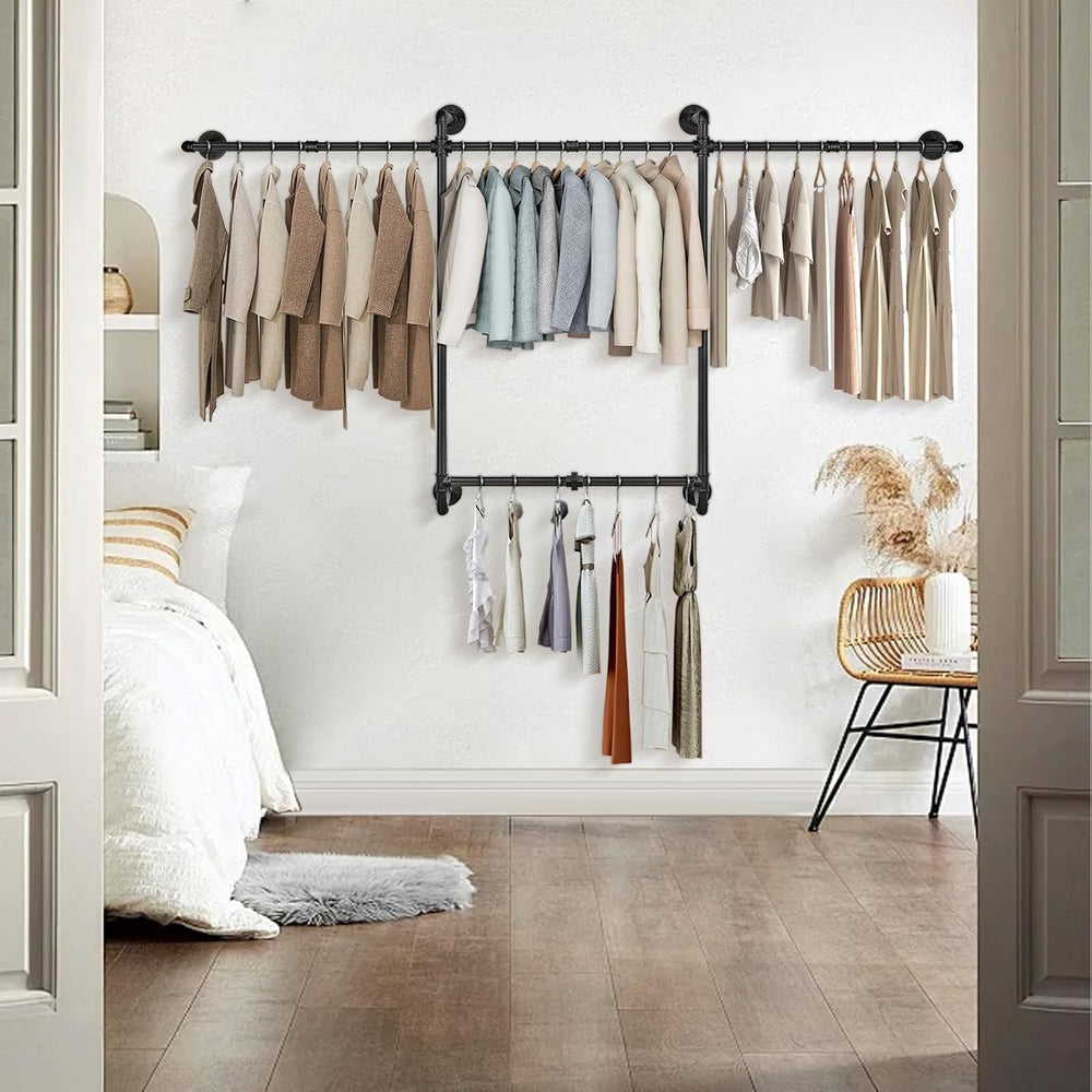 Livabber Industrial Pipe Clothes Rack, Heavy Duty Detachable Iron Garment Rac...
