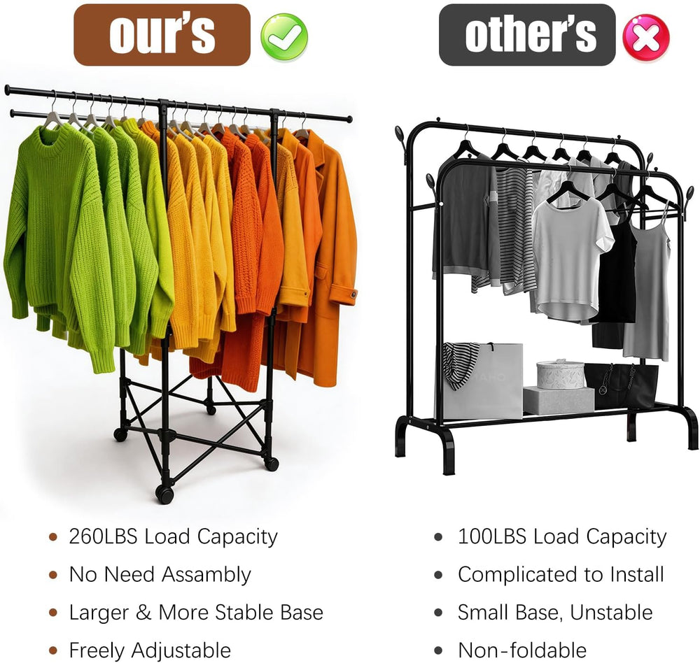 Clothes Rack Double Rods, Foldable Laundry Rack for Air Drying Clothing, Ward...