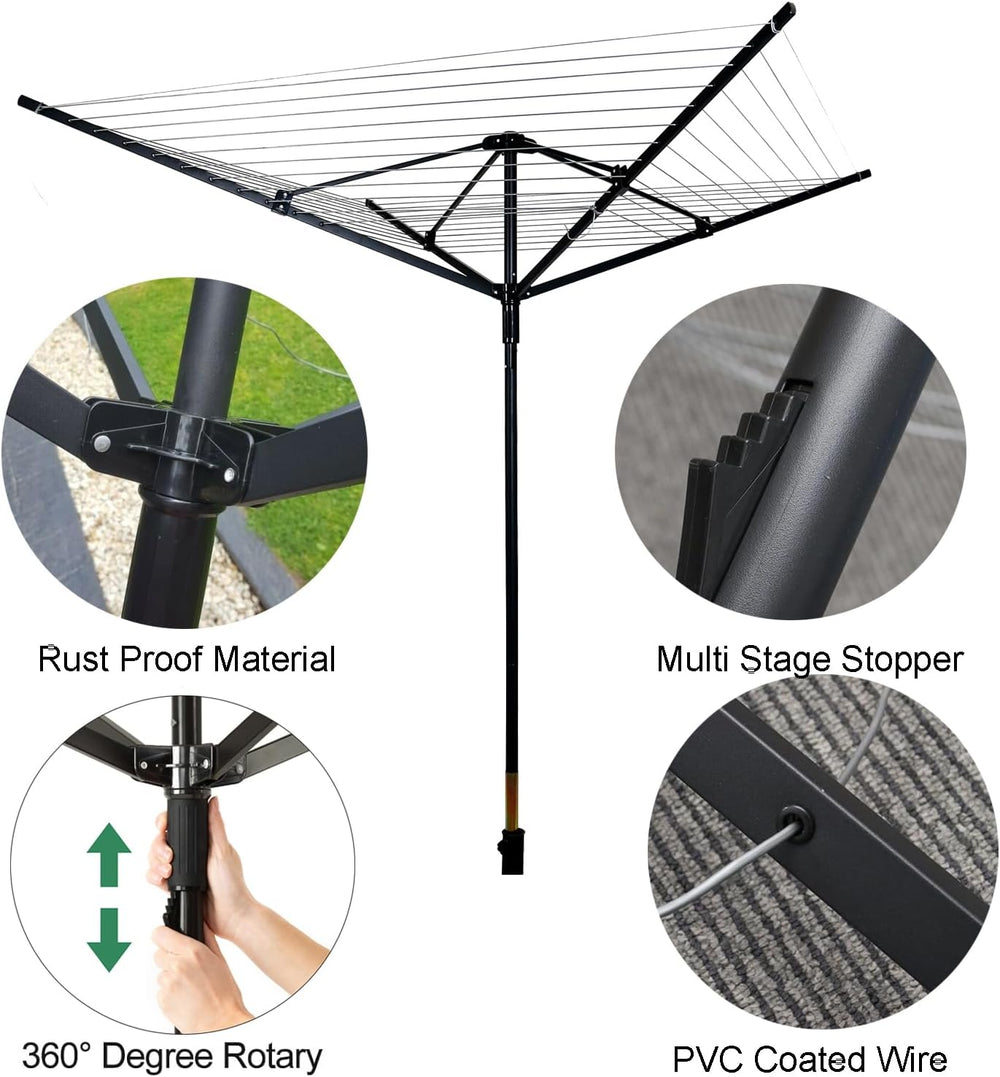 Nisorpa Outdoor Umbrella Drying Rack,12 Lines with 165 Feet Umbrella Clothesl...