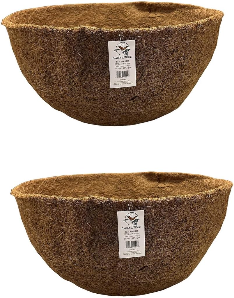 20in x 10in Round Molded Coco Liner for Hanging Basket Planter 2PK