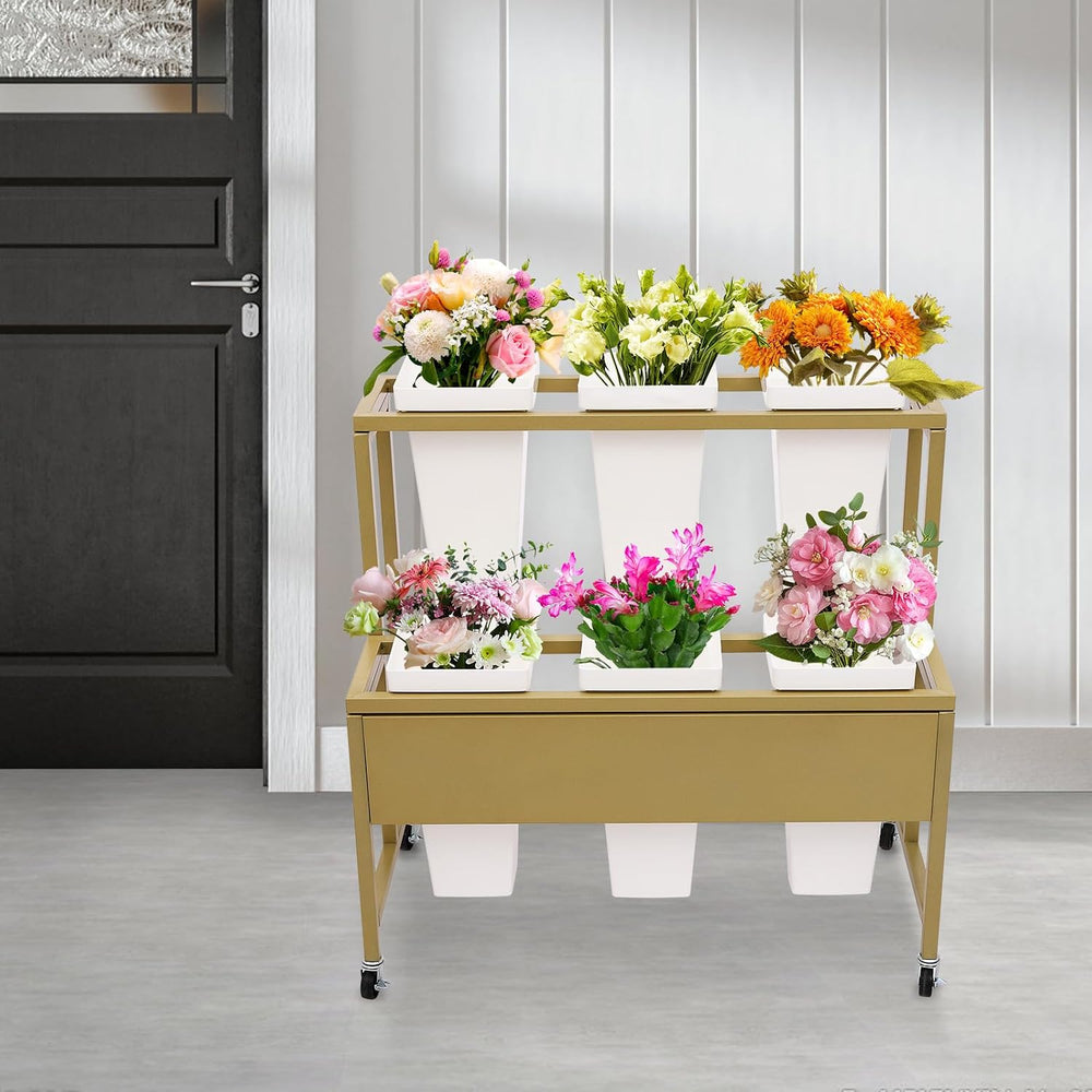 2-Layers Flower Display Stand Metal Flower Display Stand With 6 Pcs Buckets R...