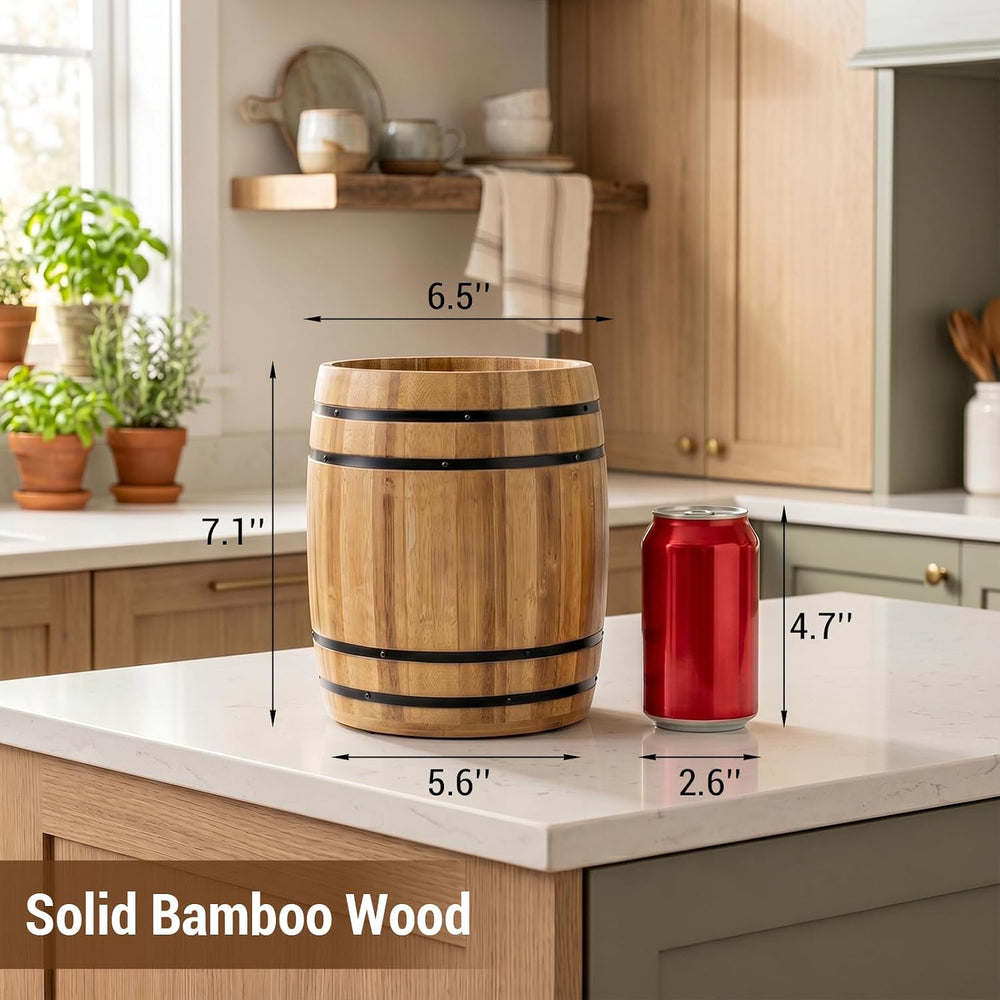 MyGift Wine Barrel Design Kitchen Utensil Crock, Light Brown Solid Bamboo Woo...