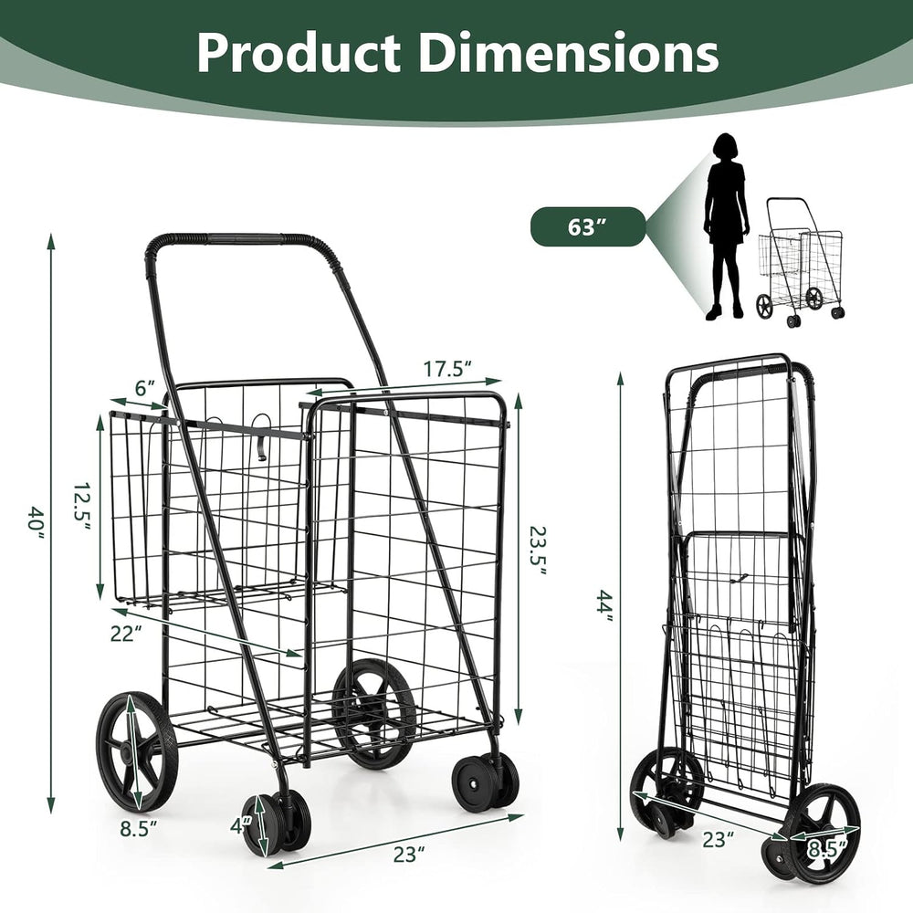 Goplus Jumbo Folding Shopping Cart with Rolling Swivel Wheels, Foldable Groce...