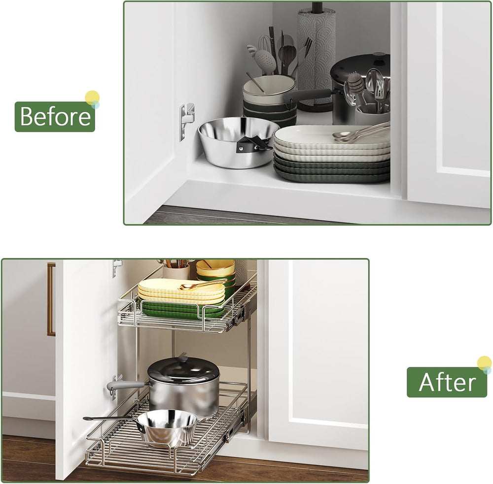 2 Tier Individual Pull Out Cabinet Organizer 10½" W x 18" D, Heavy ...