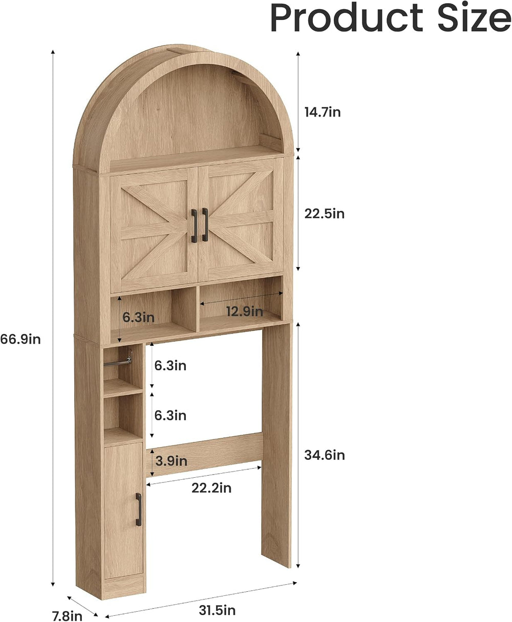 Arched Over The Toilet Storage Cabinet with Barn Doors, Natural