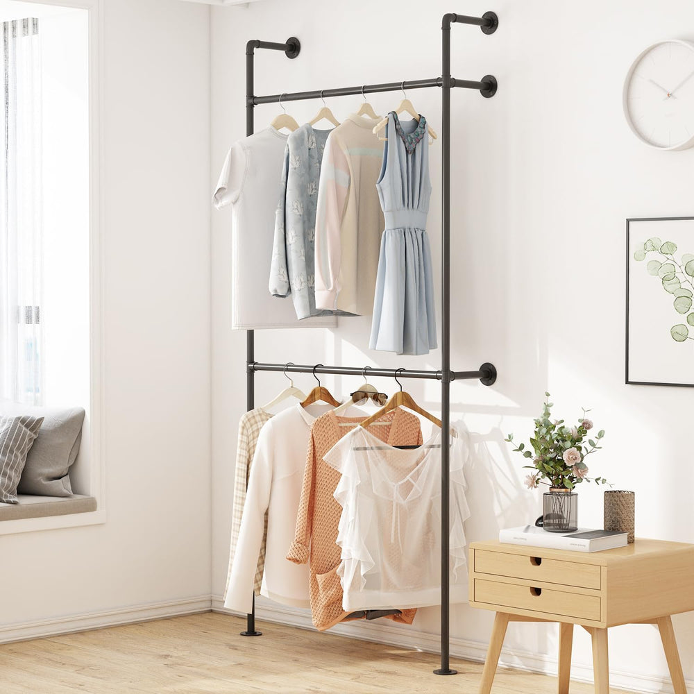 ORSENIGO Industrial Pipe Clothing Rack, Heavy Duty Metal Clothes Rack with Do...