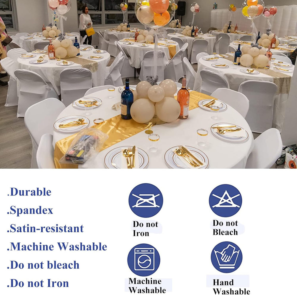 4 Pack 60 Inch White Stretch Table Cover Round - 5FT Spandex Tablecloth Round...