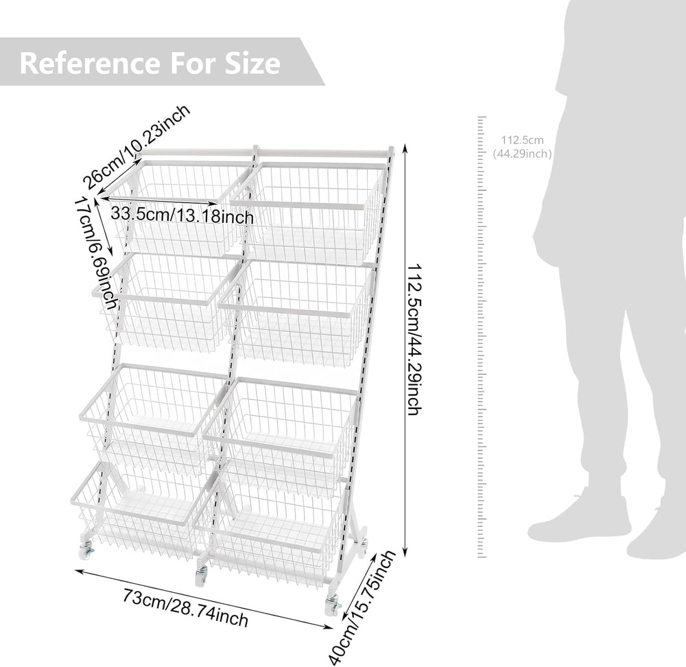 Rolling Store Snack Display Rack with Wheels, Mesh Storage Cart(White)