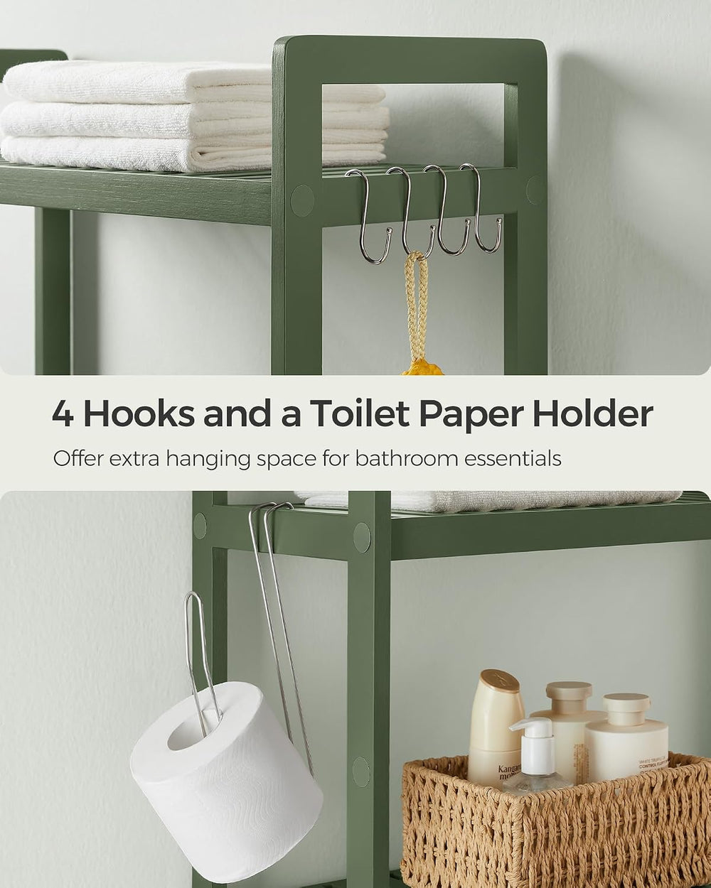 SONGMICS 3-Tier Bamboo Over The Toilet Storage, Adjustable Shelf, 66.9'