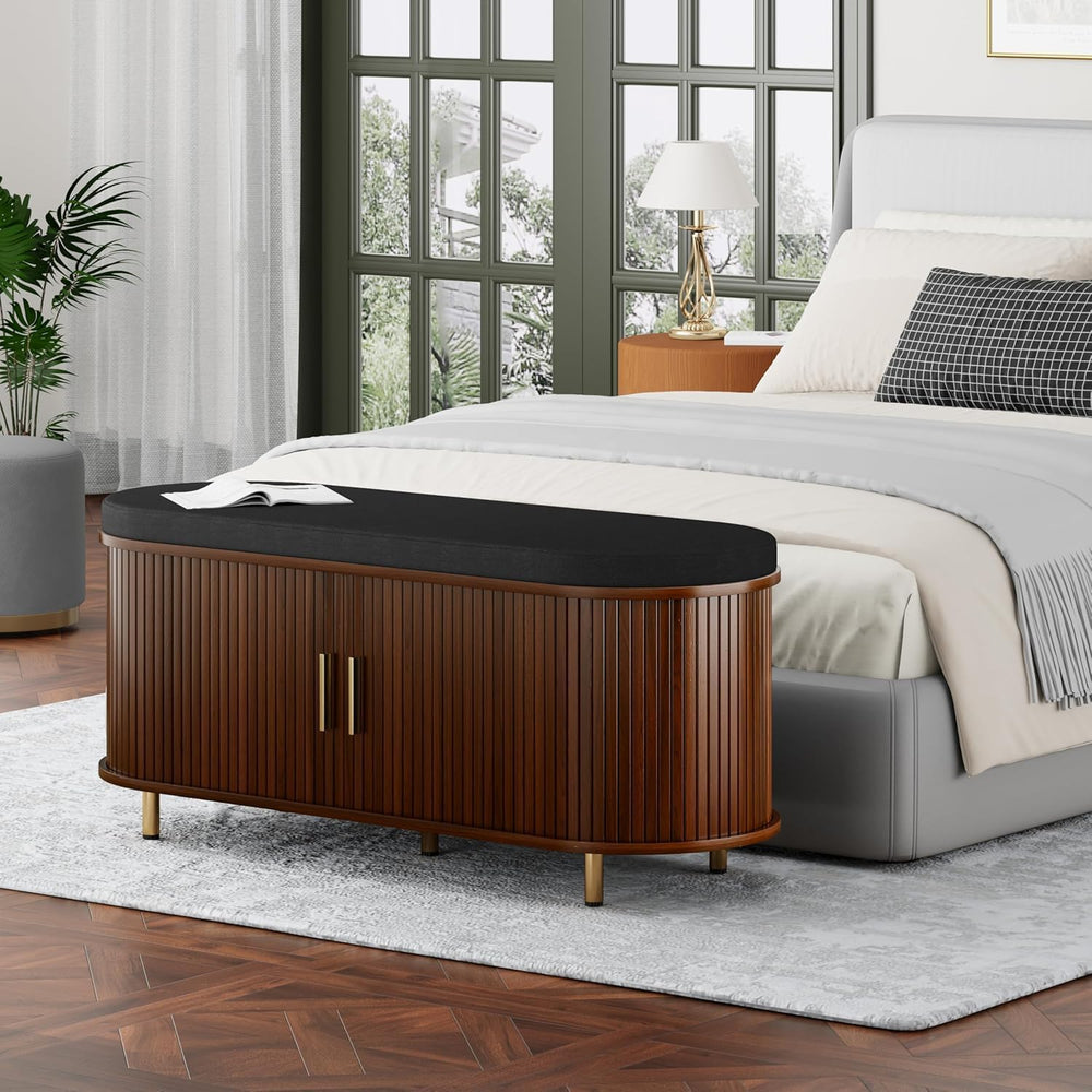 Entryway Bench with Storage: 43.31" Wooden Bedroom Shoe Bench with Thick...
