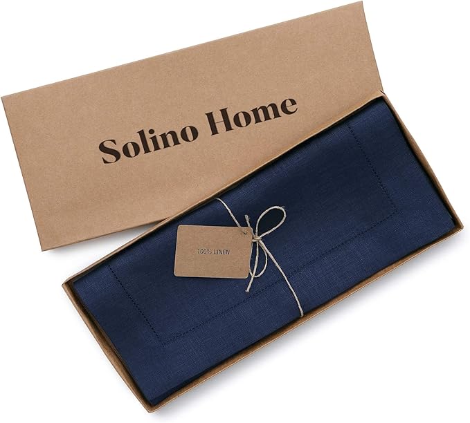 Solino Home Linen Navy Blue Table Runner 60 Inches - Classic Hemstitch, 100% ...