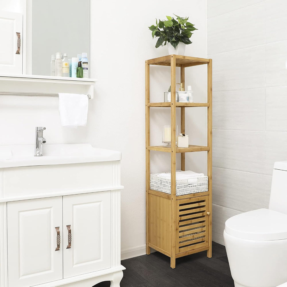 SONGMICS Bamboo Bathroom Shelf, 4-Tier Storage Cabinet