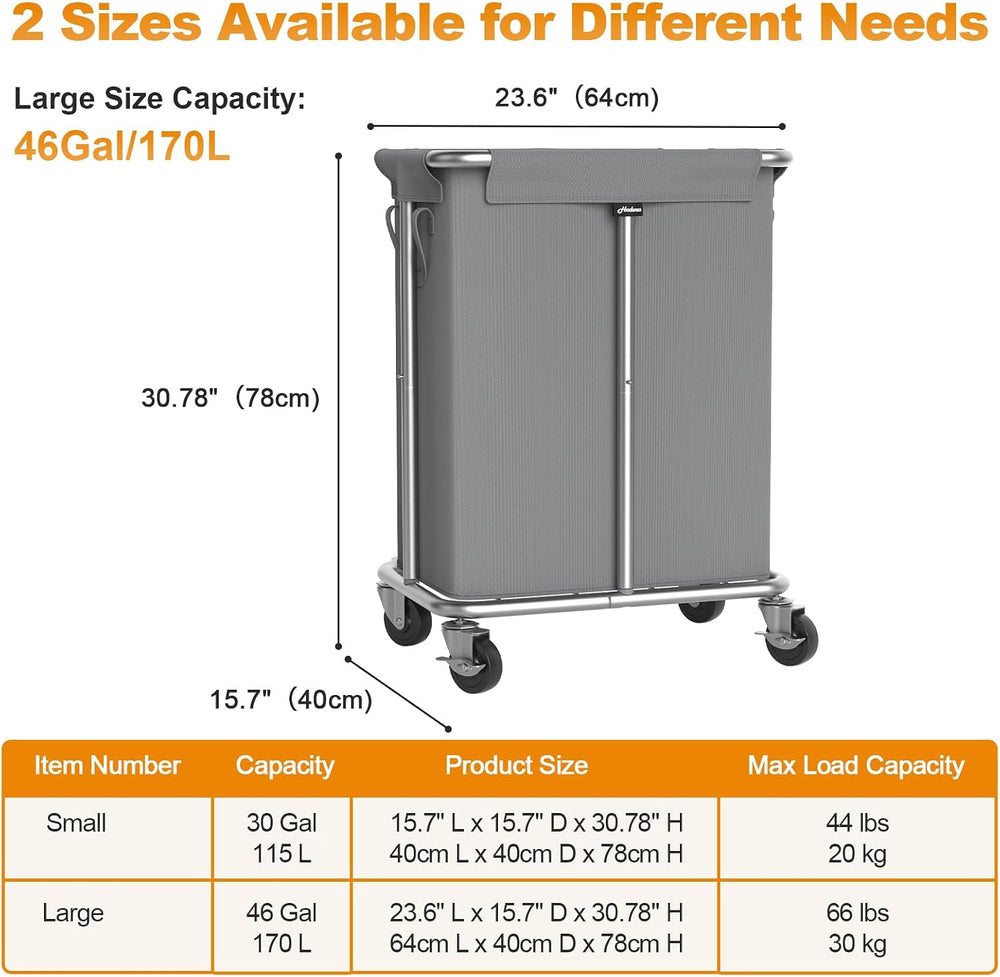 Laundry Basket with Wheels, Rolling Laundry Hamper, 46 Gallons (170L), Remova...