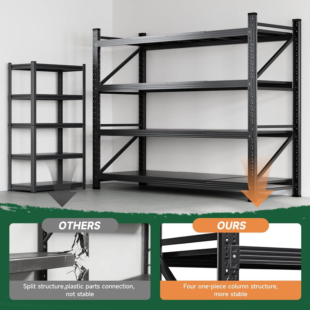 Letaya 71.3" W Metal Storage Shelves,5000LBS Heavy Duty Garage Shelving ...