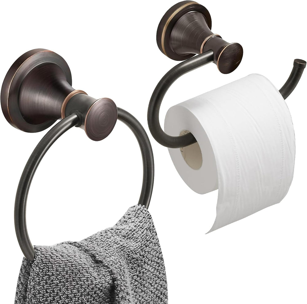 Hoimpro Toilet Paper Holder Towel Ring Set, Wall Mount Oil Rubbed Bronze