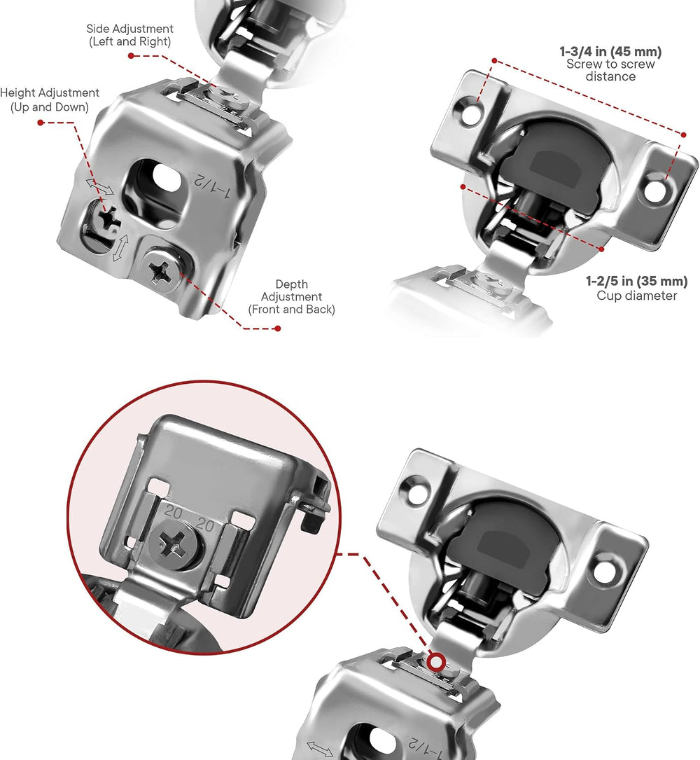 Berta, 30-Pack 1-1/2" Overlay 105° Soft Close Face Frame Cabinet Hinges