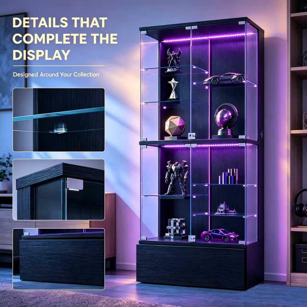 10-tier Glass Display Cabinet with RGB Lights,Curio Cabinet with 2 Locks