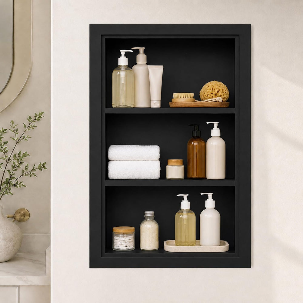 14" x 24" Recessed Medicine Cabinet with 3-Tiers Shelves, Solid Woo...