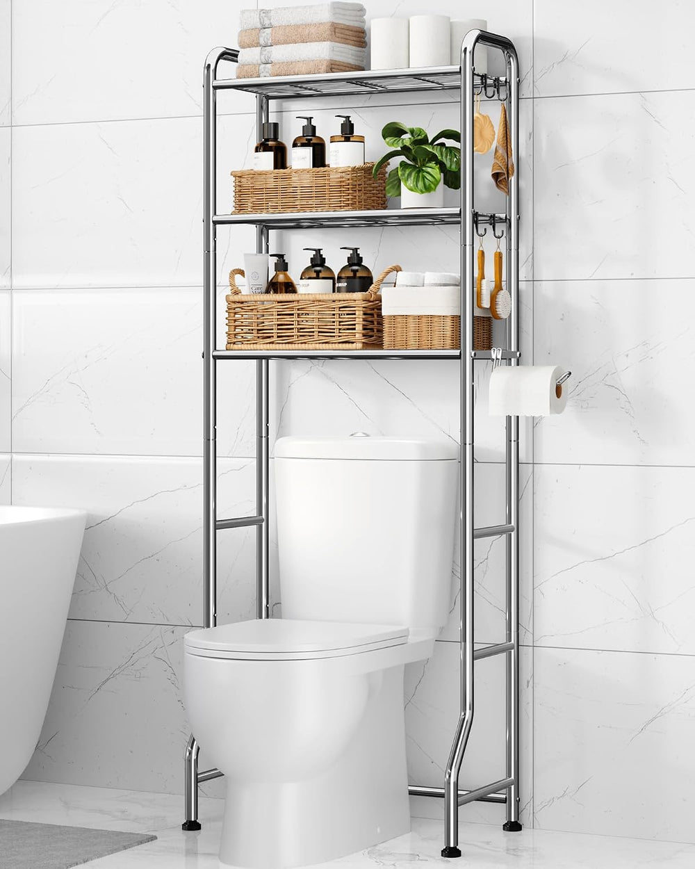 Kitsure Over Toilet Storage Rack, 63.2" H Space-Saving, Holder & Hooks