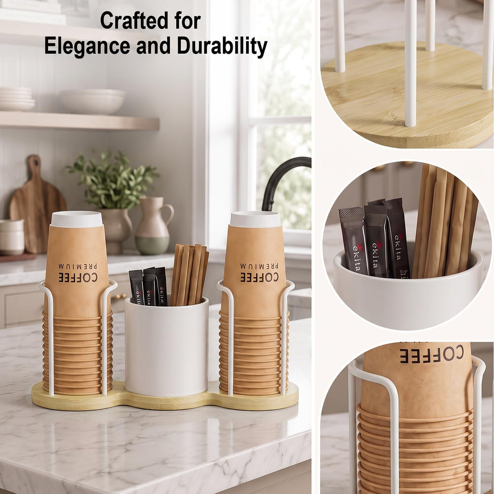 Coffee Station Organizer with Straw & Stirrer Storage Caddy for Cups Lids...