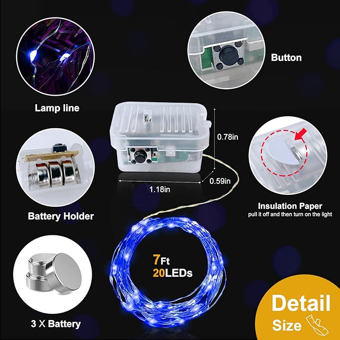 pozzolanas 100 Pack Blue Battery Operated String Lights - 7ft Waterproof Fire...