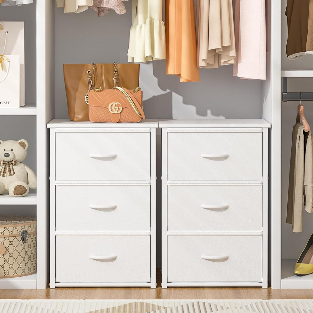2-Pack Stackable Storage Drawers (6 Drawers Total), White Closet Drawers Orga...