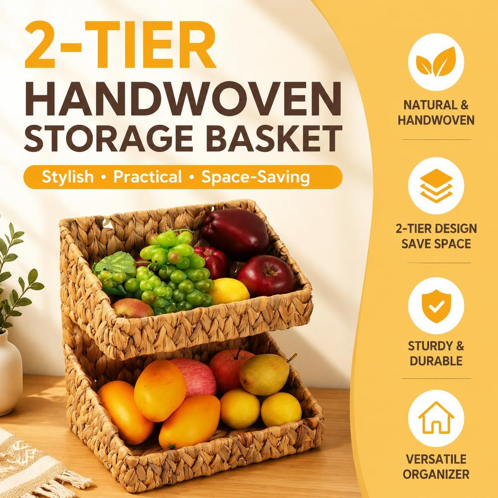 Pumtus 2-tier Handwoven Storage Basket, Water Hyacinth Standing Rack, Kitchen...