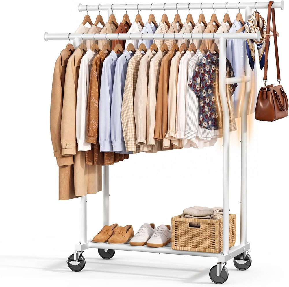 Clothes Rack, Double Rods Rolling Clothing Rack for Hanging Clothes Load 260 ...