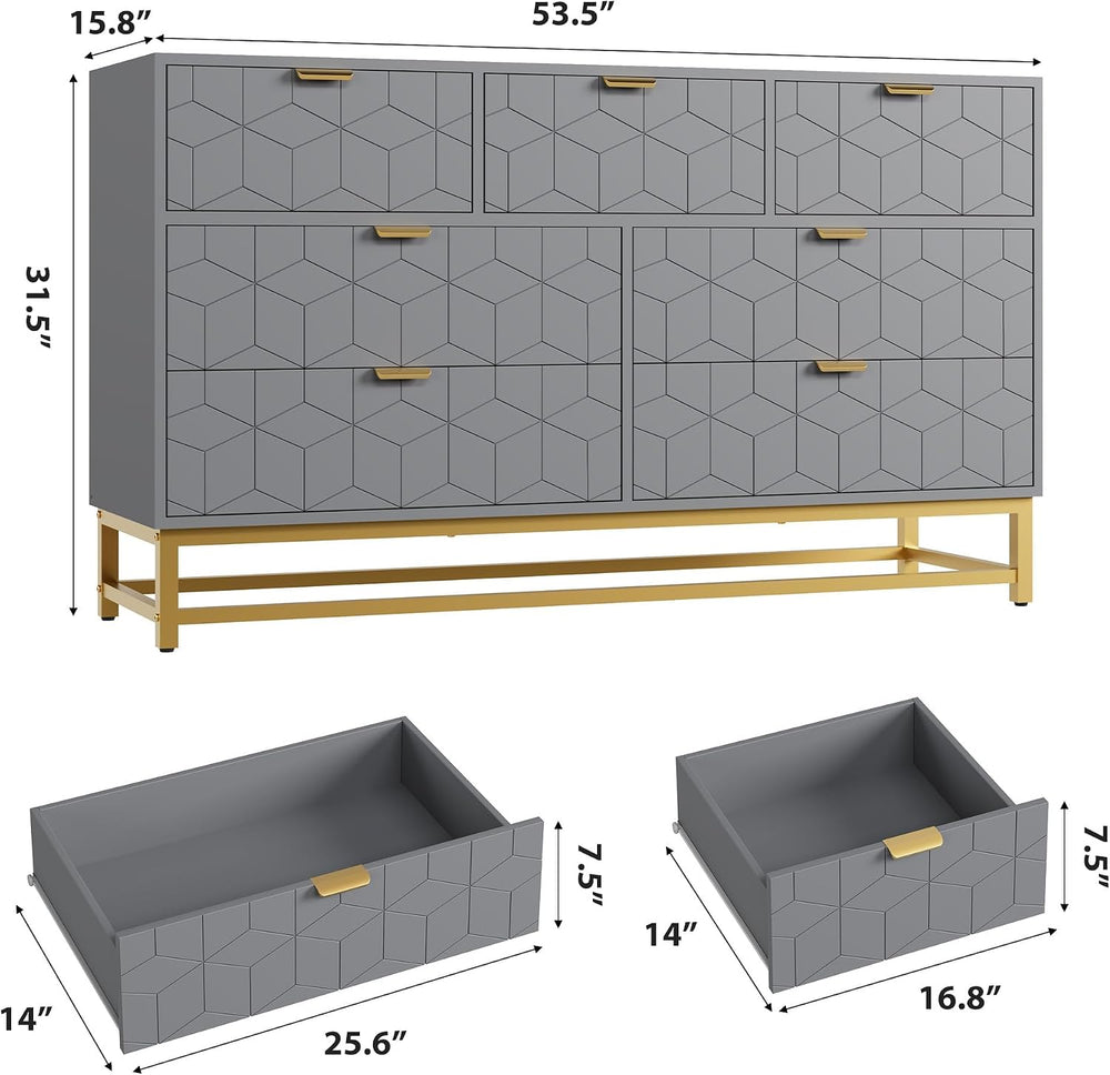 GAOMON 7 Drawer Dresser, Grey Modern 54" Large Dresser for bedoom