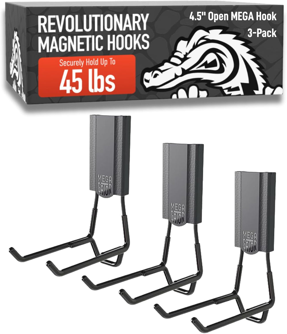 GATOR MAGNETICS MEGA 4.5 in Open Hooks, 45 lb Magnetic Hooks – 3 Pack