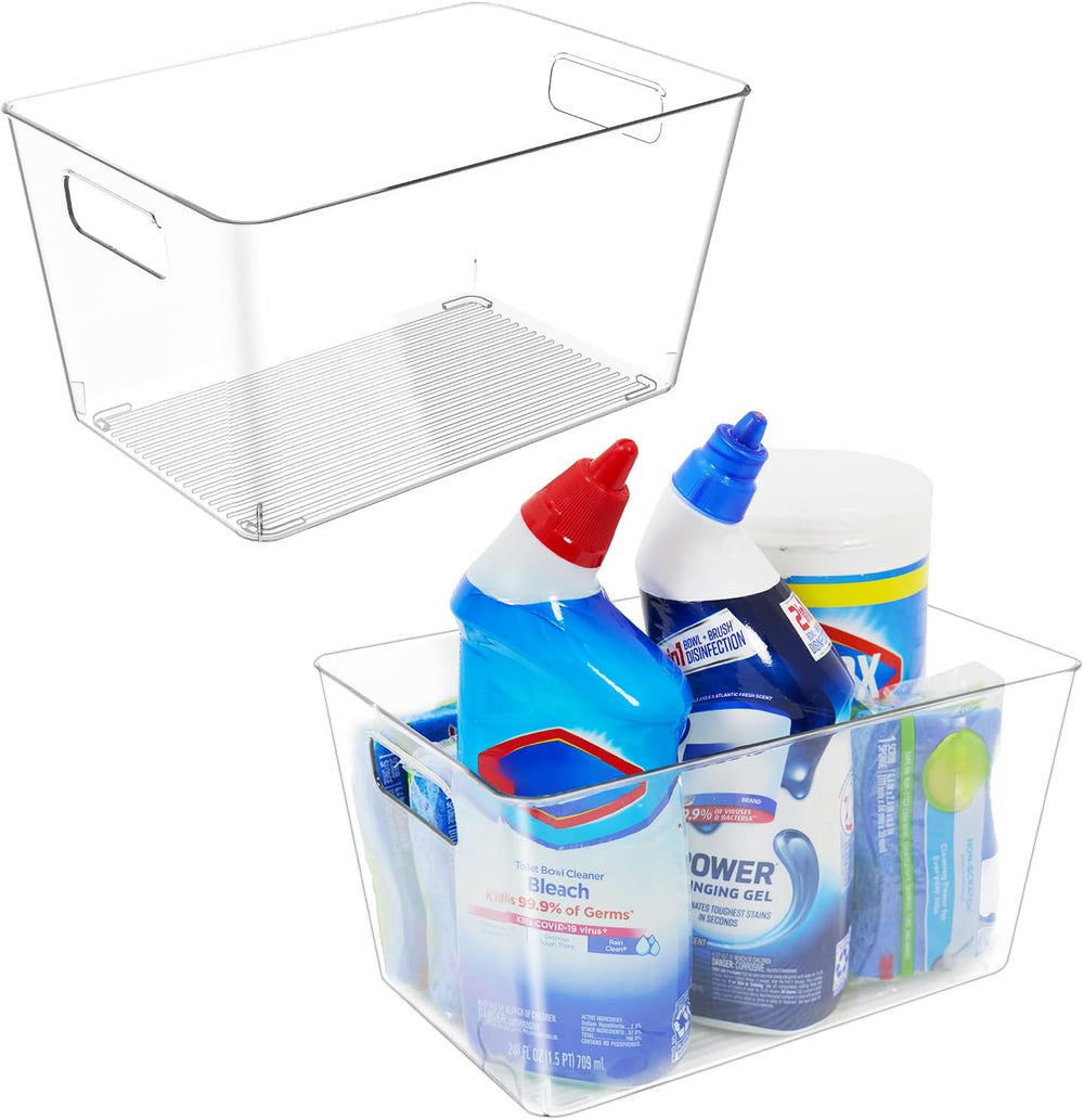 6 Pack Clear Plastic Storage Bins with Handles, 11" Pantry Organizers, B...