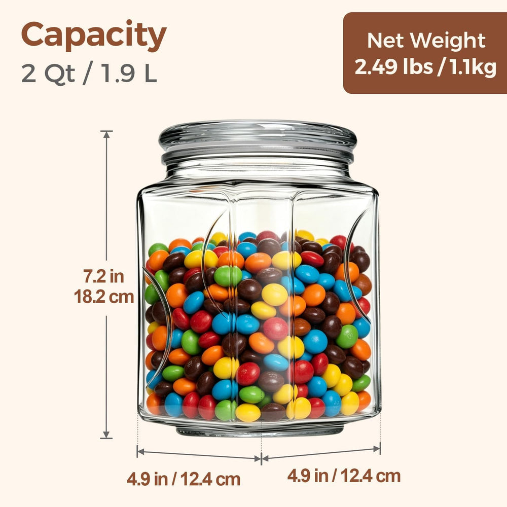 ComSaf Half Gallon Square Glass Pantry Jars with Lids 2 Pack Wide Mouth