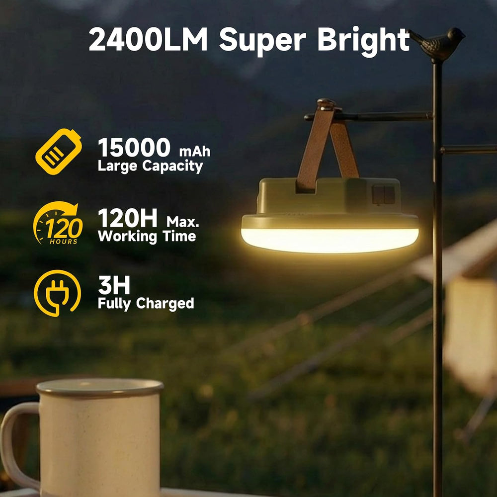 2400LM Ultra Bright Tent Light with Remote, 15000mAh Solar Camping Lantern