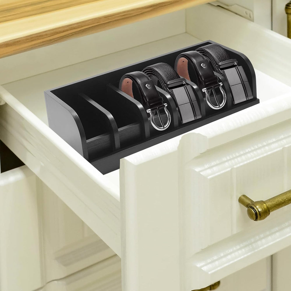ABuff 2 Pack Belt Organizer, 6 Compartment Bamboo Belt Organizer for Closet a...