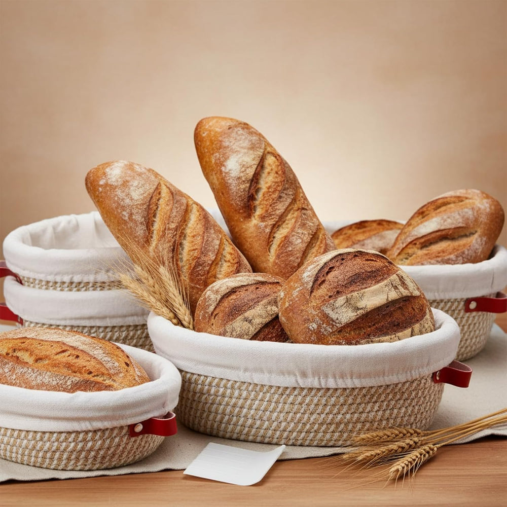 Gejoy 6 Set Cotton Rope Banneton Bread Proofing Basket with Cloth Liner and P...