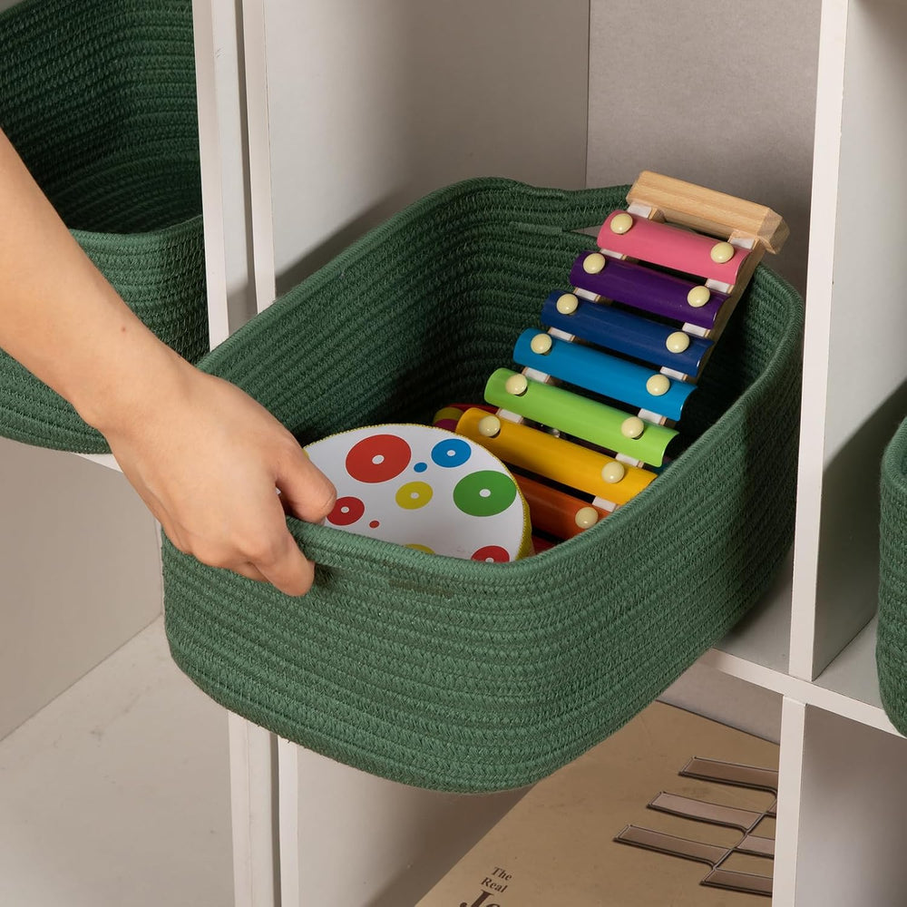 OIAHOMY 3 Pack Storage Baskets for Shelves Cotton Rope Storage Bins Green