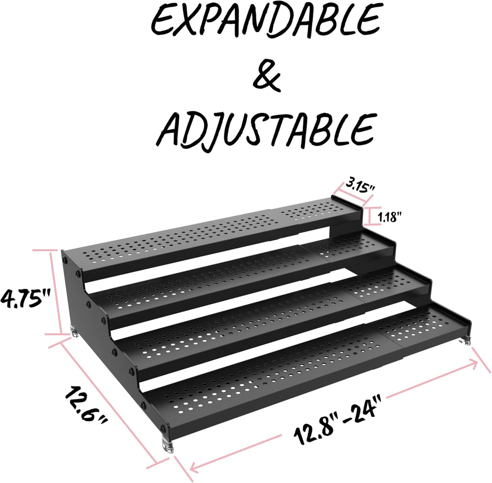 4-Tier Expandable Step Display Shelf,Stable Non-Slip Storage Rack(2PACKS/BLAC...