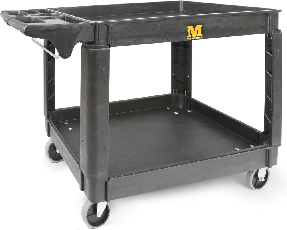 MaxWorks Heavy Duty 2‑Shelf Service Cart 500 lb Capacity Polypropylene Utilit...