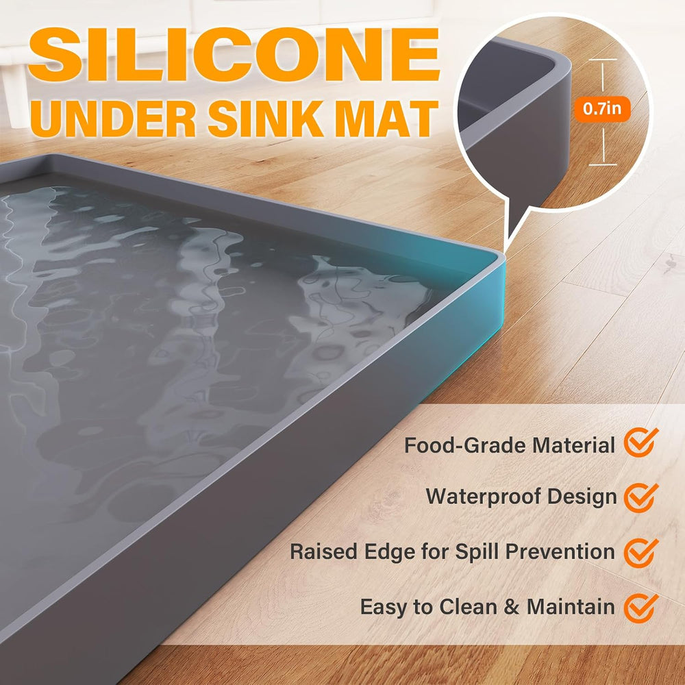 FLATO Waterproof Under Sink Mat, 31" x 22", Dark Gray