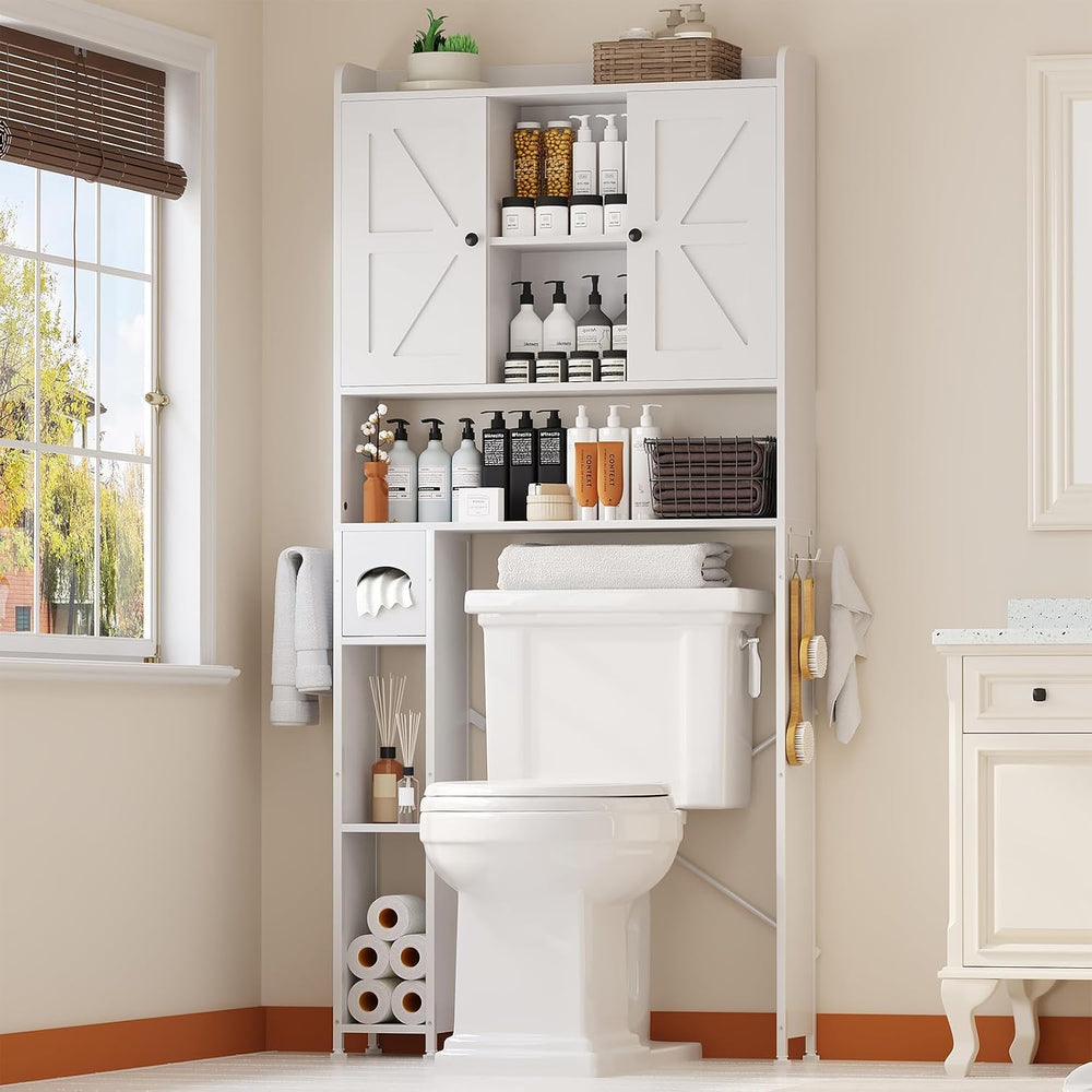 32"W Over The Toilet Storage Cabinet with Adjustable Shelves,White