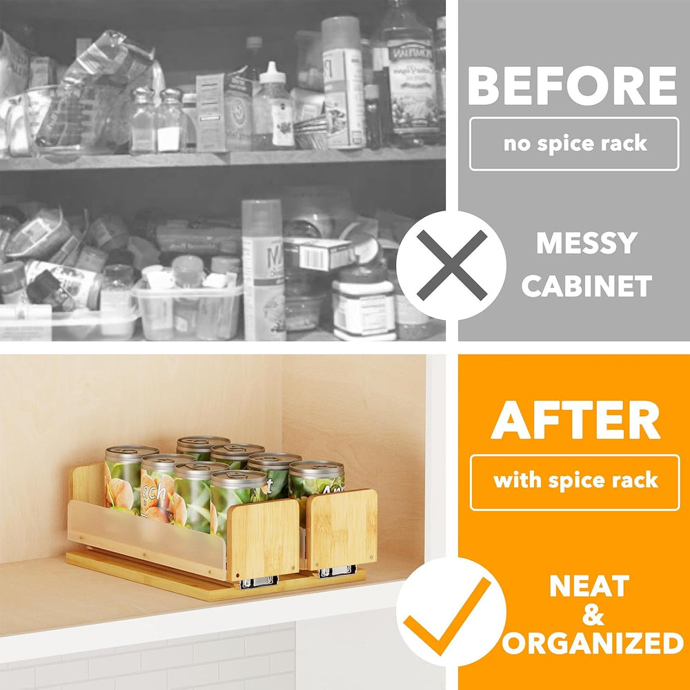 SpaceAid Bamboo Pull Out Spice Rack Organizer for Cabinet, Heavy Duty Slide O...