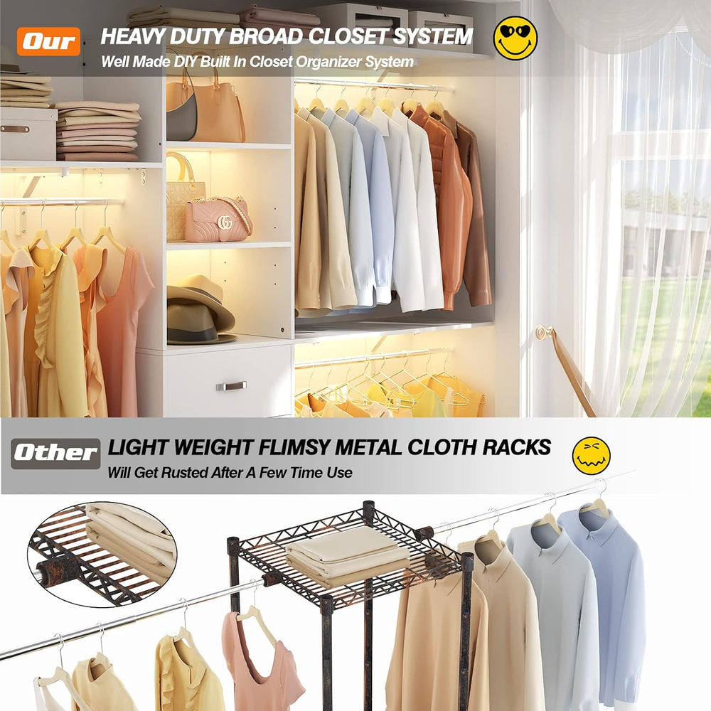 8FT Closet System, 96'' Closet Organizer System with 3 Hanging Rods, ...