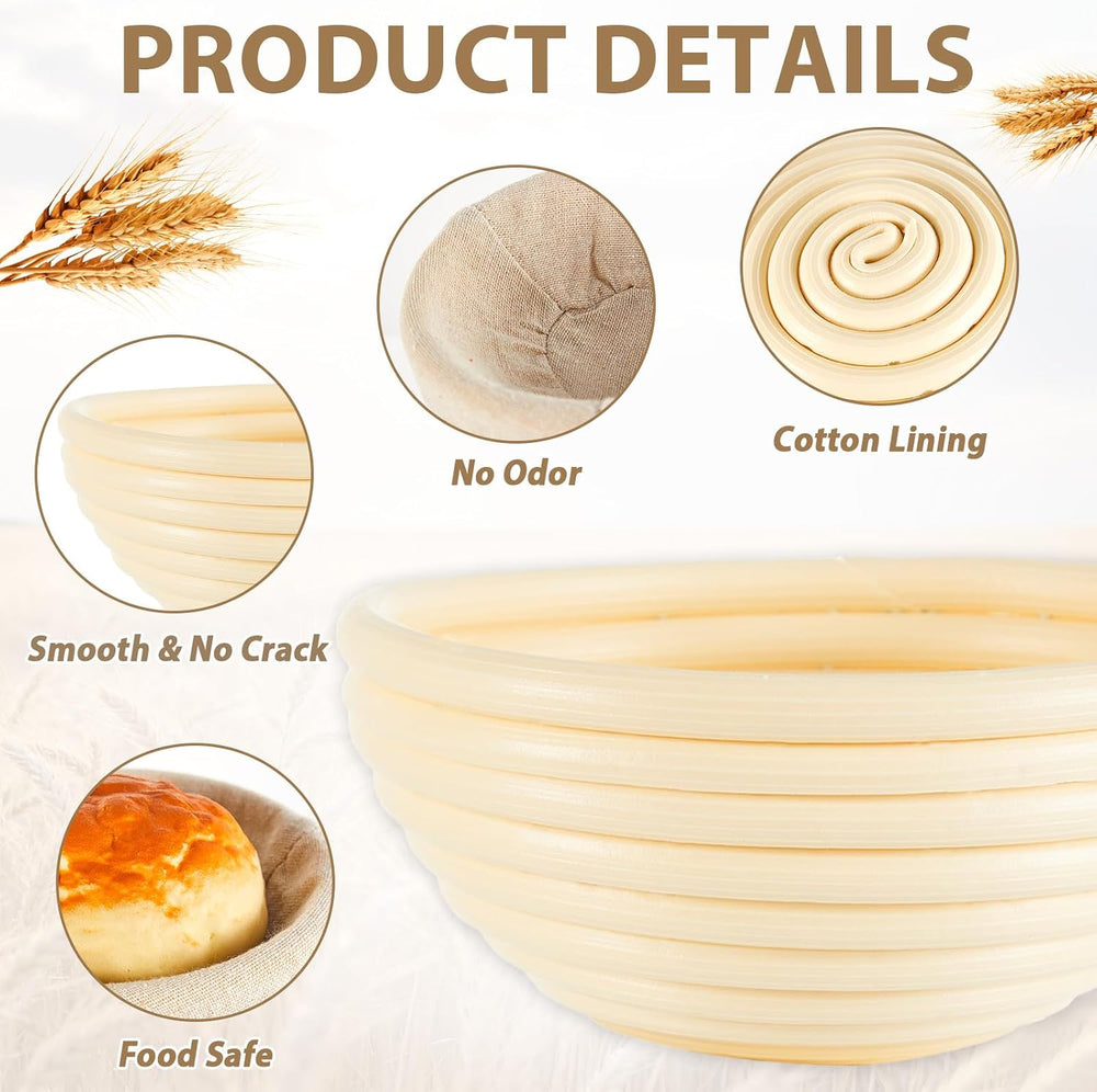5 Inch Banneton Bread Proofing Basket Set of 12 with Linen Liner Cloth Mini B...